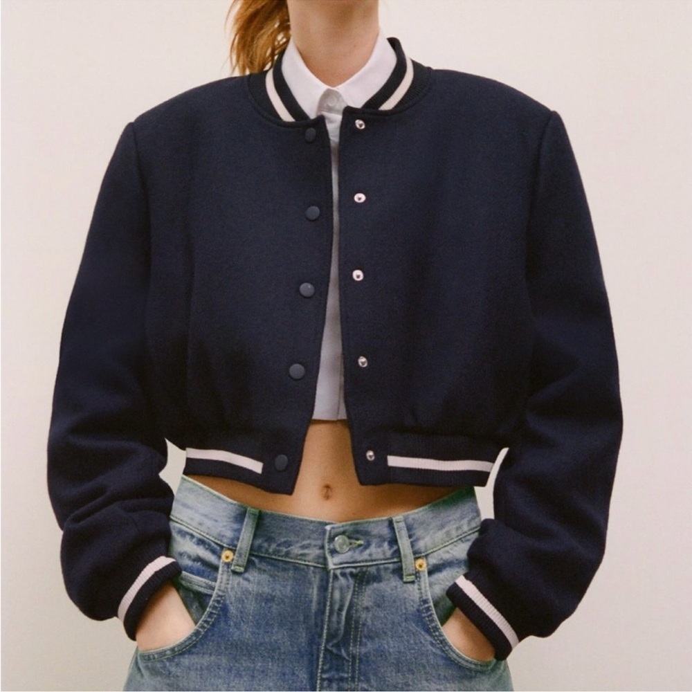 Zara Navy Varsity bomber jacket